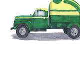 Vintage Yellow Green Garbage Truck Print, DIGITAL DOWNLOAD