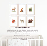 Woodland Watercolor Print Set of 6,  Instant Digital Download