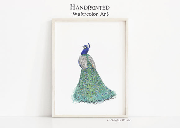 Peacock Watercolor Art Print, Bird Art, INSTANT DOWNLOAD