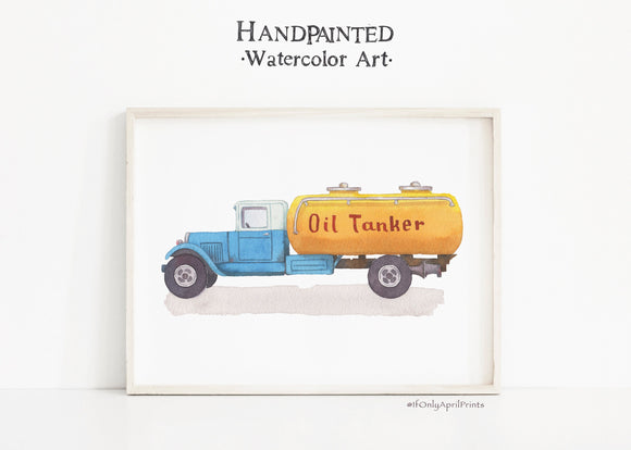 Vintage Oil Tanker Watercolor Print, DIGITAL DOWNLOAD