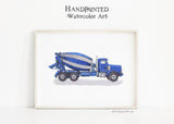 Vintage Blue Concrete Mixer Truck Print, DIGITAL DOWNLOAD