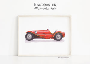 Vintage Red Racing Car Watercolor Print, DIGITAL DOWNLOAD