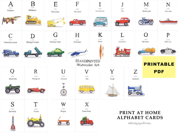 Transport ABC Flash cards, Transport alphabet