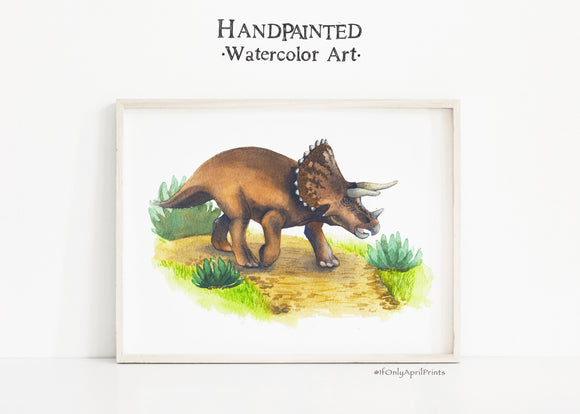 Triceratops Watercolor Dinosaur Illustration, INSTANT DOWNLOAD