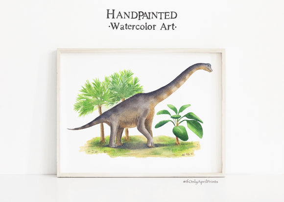 Watercolor Brachiosaurus Dinosaur Nursery Illustration