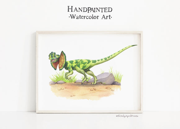 Watercolor Dilophosaurus Dinosaur Nursery Illustration