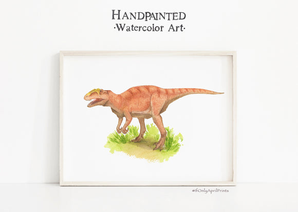 Real Watercolor Fukuiraptor Dinosaur Nursery Illustration