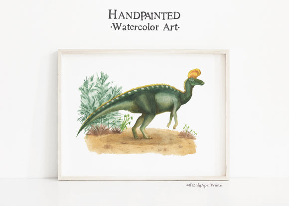Lambeosaurus Watercolor Dinosaur Illustration, INSTANT DOWNLOAD,