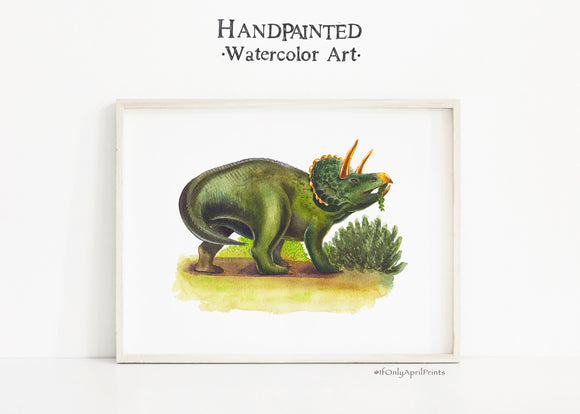 Nedoceratops Watercolor Dinosaur Nursery Illustration, INSTANT DOWNLOAD
