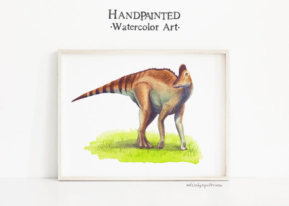 Parasaurolophus Watercolor Dinosaur, INSTANT DOWNLOAD