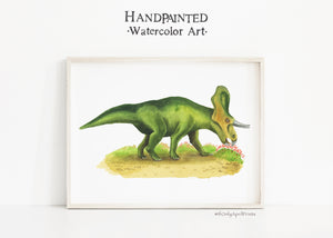 Zuniceratops Dinosaur Watercolor Nursery Illustration, DIGITAL DOWNLOAD