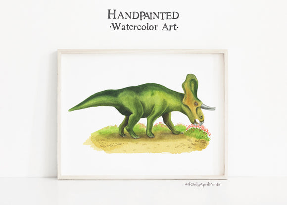 Zuniceratops Dinosaur Watercolor Nursery Illustration, DIGITAL DOWNLOAD