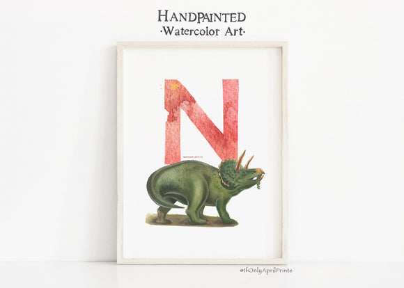 Letter N, Nedoceratops Dinosaur print