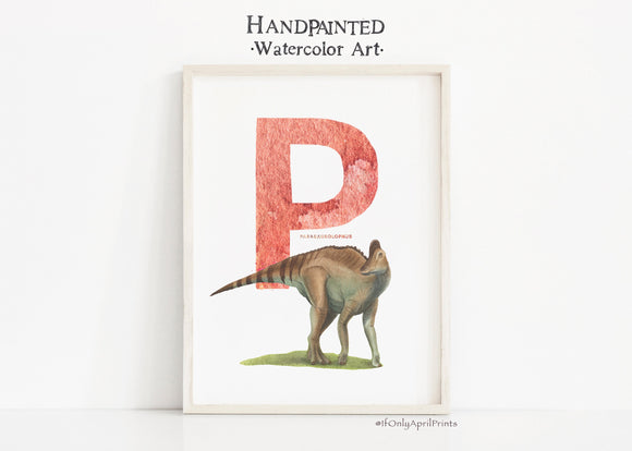 Letter P, Parasaurolophus Dinosaur print