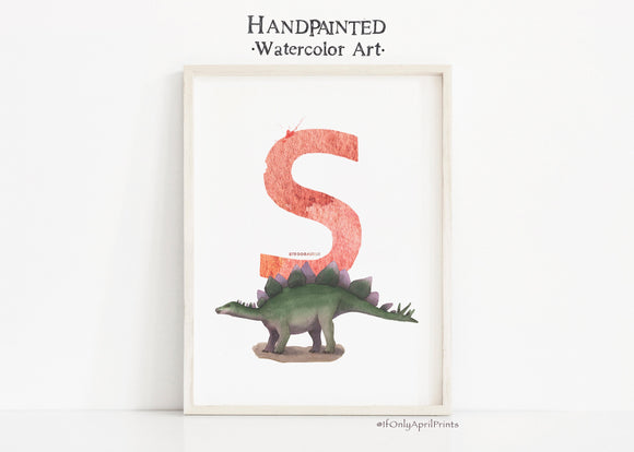Letter S, Stegosaurus Dinosaur print
