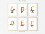 Set of 26 Alphabet Letters, Watercolor Dinosaur Instant download