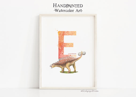 Letter E, Euoplocephalus Dinosaur print