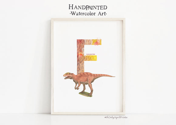 Letter F, Fukuiraptor Dinosaur print,