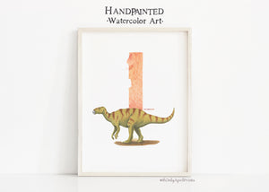 Letter I, Iguanodon Dinosaur print