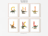 Set of 26 Alphabet Letters, Watercolor Dinosaur Instant download