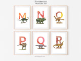 Set of 26 Alphabet Letters, Watercolor Dinosaur Instant download